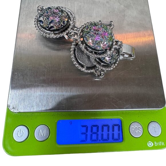 Vintage Sarah Coventry Silver Bracelet Iridescent Floral Etched Cabochons Rope - Picture 6 of 10